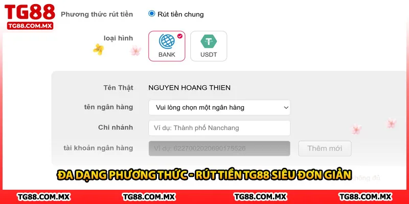 Đa dạng phương thức - Rút tiền TG88 siêu đơn giản